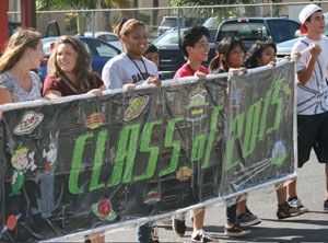 Leadership Class of 2015 show their class pride while they march in the parade alongside other clubs.