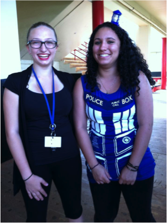 Left: Freshman Jordan Scotten dressed up as a teacher. Right: Freshman Byranna Baca dressed up as a Tardis from the show Doctor Who.