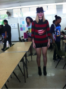 Freshman Allison Donley dressed up as Mrs. Freddy Kruger.