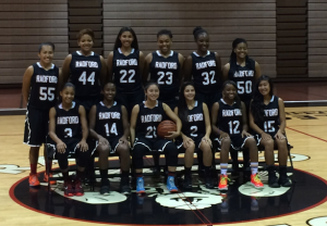 Lady Rams Basketball team take their team picture for the season. The team went 10-6 in their season and earned a place in the state tournament. Second year varsity team member, Jazmyn Peralta, sophomore, said, "I feel like it was a tough season but we accomplished a lot because of how far we made it. We all stayed together as a team through the hard times and that's what's going to carry on and help us in next years season."