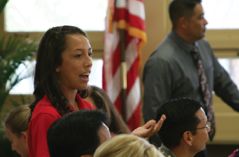 Transition Center student facilitator Fallon Villarreal (12) lead a session  on improving the center at a recent MYAC meeting.