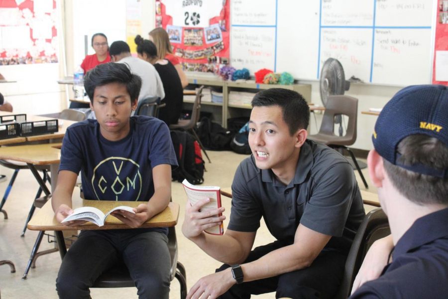 revor Baba participates with Jedmark Freeman (9) and his classmates to help them understand the class novel. “My teaching philosophy is, number 1, it’s always student centered. It’s really about how can I help my students reach their full potential whatever that may be,” he said.