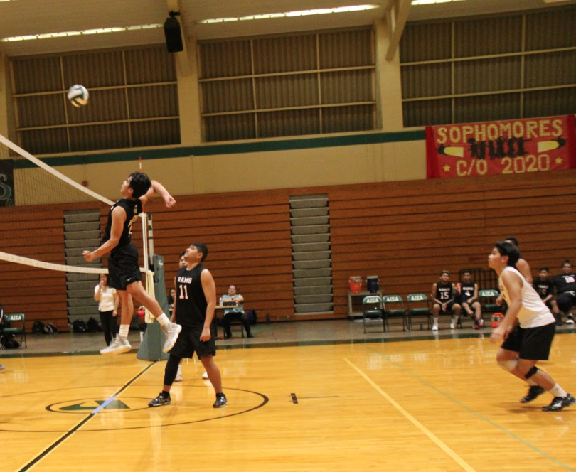 Varsity boys volleyball plays against Aiea, who they beat 25-13. Sala got an overkill after Blu Kurt served and the other team shanked the pass. Captain Micah Sala (11) said that team members have a very close relationship with each other, and after the loss of Sala’s grandmother (Grandma Bernie), his teammates were there to support him. “I’m serious when it comes to them being family. I love these guys. They are the true definition of a team. It was because we are a family that when one person goes through a horrific event, then we are all there to comfort,” Sala said. “Id like to thank the team, Coach Christe and Coach Toloumu for being there when a loss in my family occured. In the Pearl City game they gave my grandfather purple roses which was her favorite color, and everyone wore red shoelaces in memory of her.” Photo submitted by Micah Sala