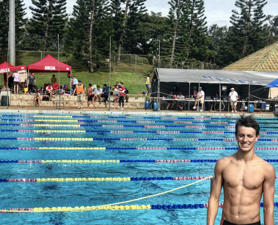 Jake Palmieri (11) at at Central Oahu Regional Park for a swim meet. “The team will find great success in learning to develop new bonds as we adjust to members leaving and joining, and the introduction of a new coach.” 