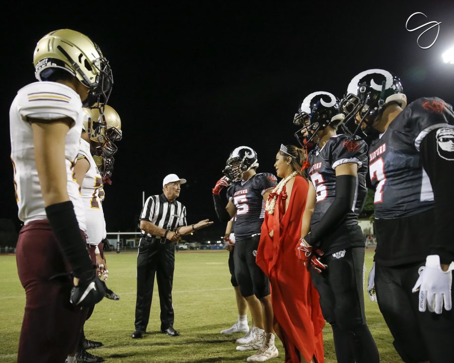The Radford Rams played the Castle Knight’s during the Homeocoming game. The teams participated in a coin toss at the start of the night. (Photo Credit: CJ  Caraang)
