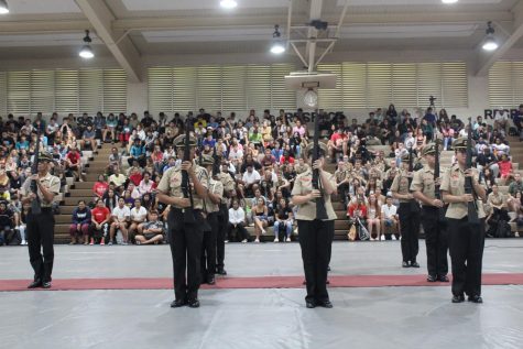 Junior Reserve Officers’ Training Corps students put on a performance during assembly leaving the crowd of students in thrill and anticipation.