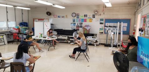 Students from HOSA sew up and create masks for students.