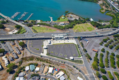 (Photo Credit: HART) Aloha Stadium (Halawa) station is one of the nine stations expected to open this July. The station is located at the intersection of Salt Lake Boulevard and Kamehameha Highway.