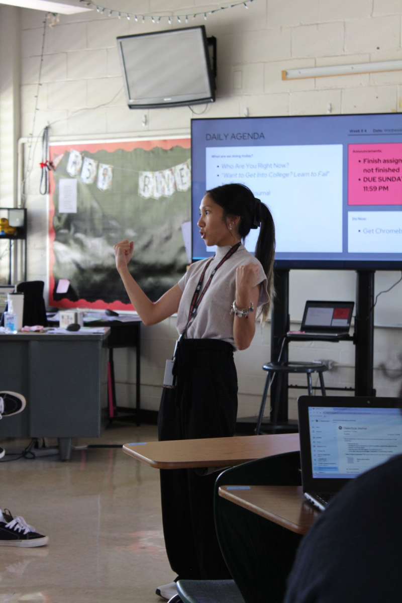 Lexis Rivera gives her fourth period class an impactful speech about overcoming obstacles on Aug. 27, 2025.