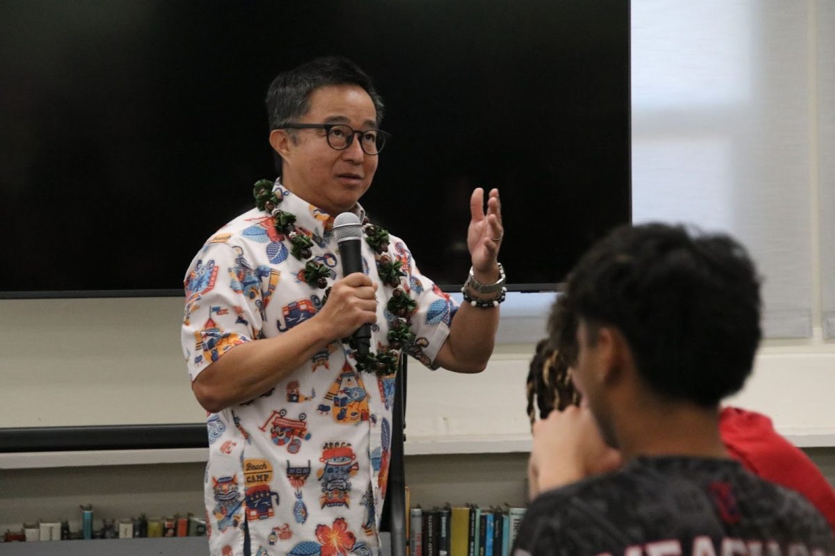 Senator Glenn Wakai visits Radford to share about his experience in local legislature.